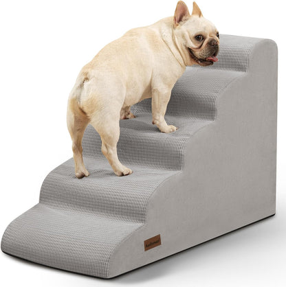 5-Step Dog Stairs and Ramp for High Bed, Non-Slip Sturdy Pet Steps for Small Dogs and Cats,22.2"
