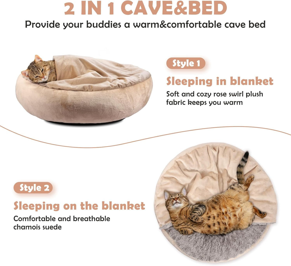 JOEJOY Small Dog Cat Bed With Hooded Blanket, Cozy Cuddler Luxury Puppy Pet Donut Round Calming