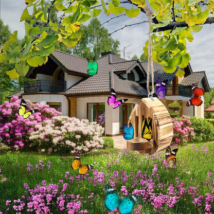 Picowe Wooden Butterfly House - Natural Habitat Nesting Box With Feeder for Butterflies, Bees