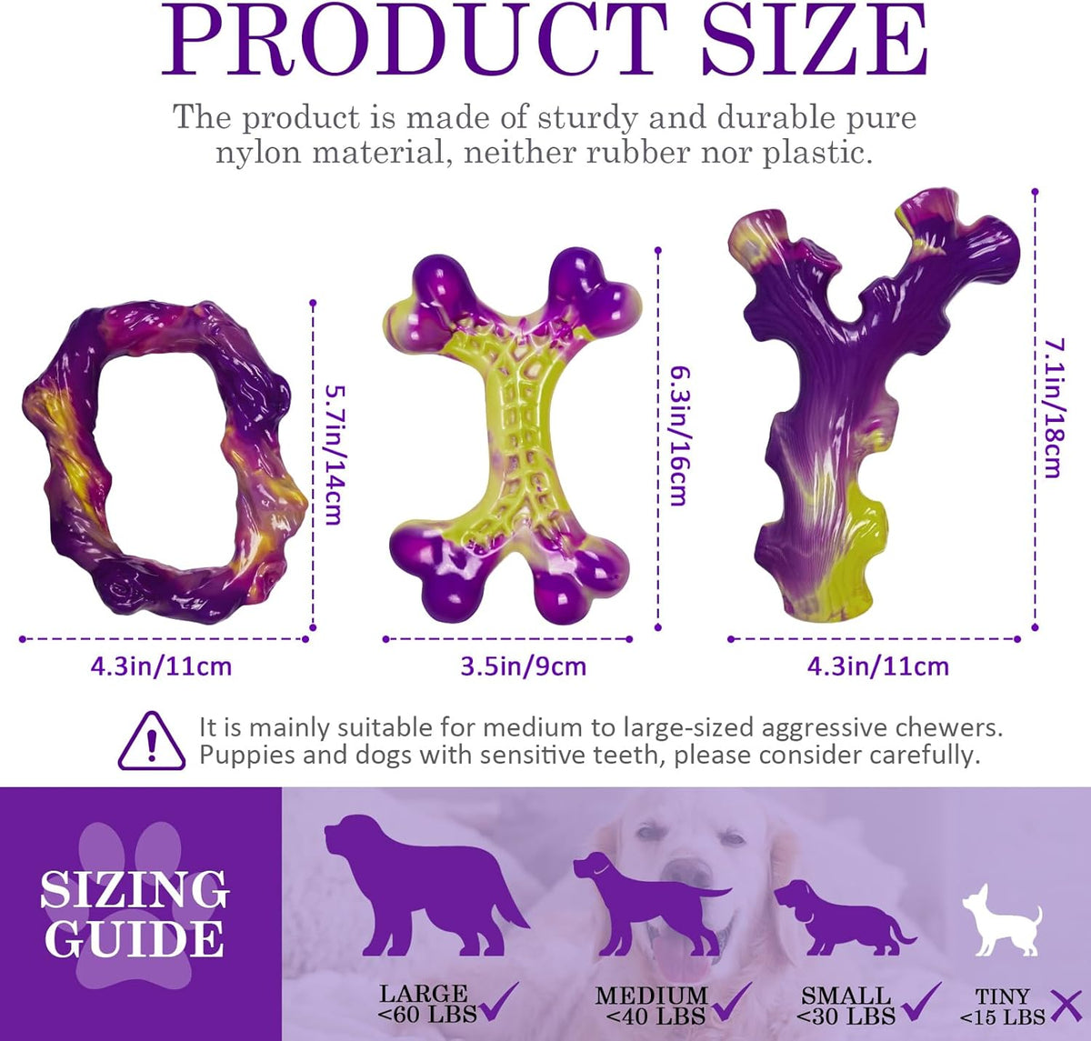 Tough Dog Toys for Aggressive Chewers 3 Pack, Indestructible Dog Toy for Large Dogs, Bacon