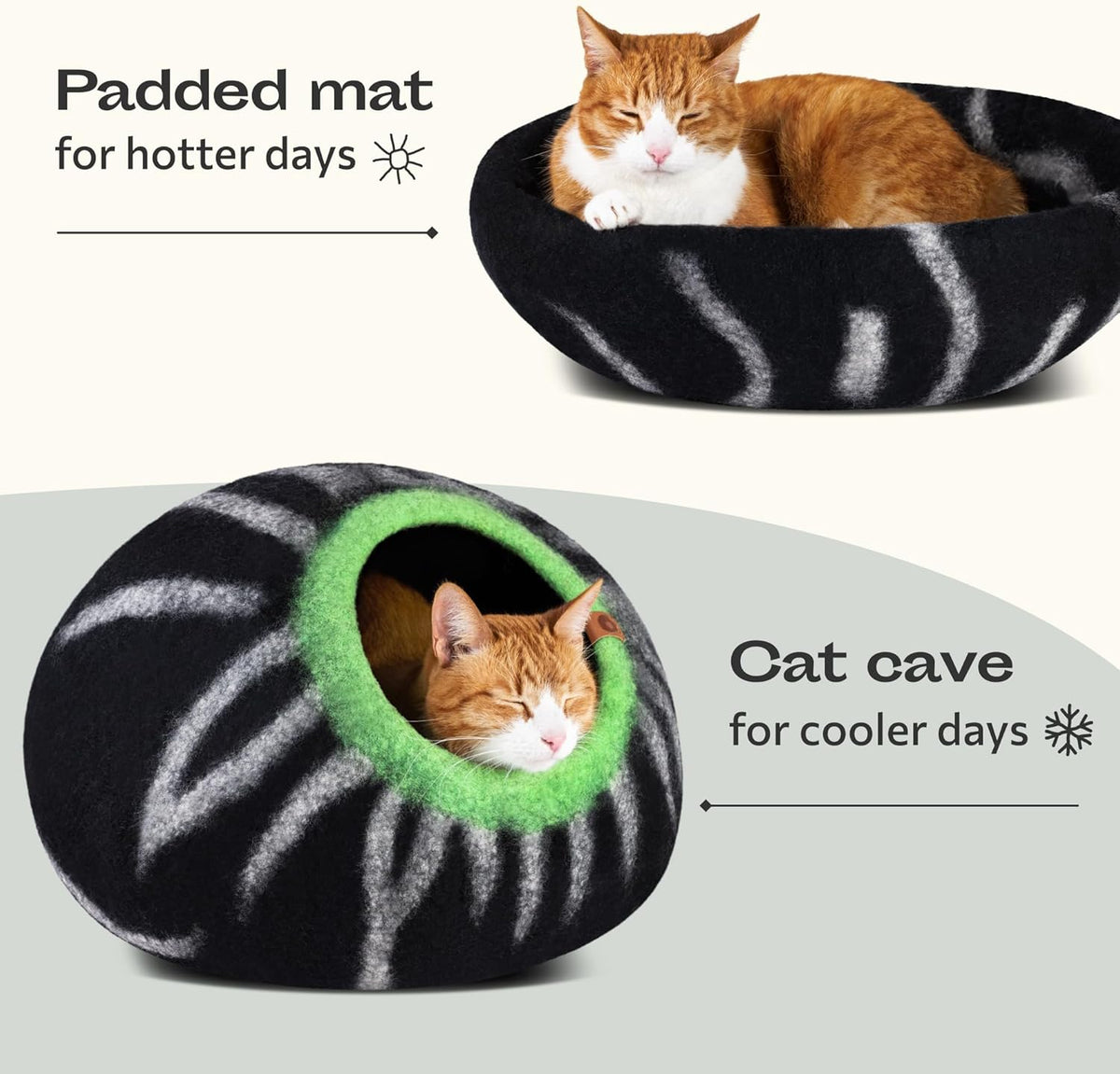 MEOWFIA Cat Cave – Premium Felt Cat Bed for Indoor Cats, Handmade 100% Merino Wool (Large, Shining