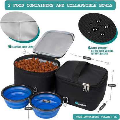 PetAmi Travel Bag Organizer - Dog & Cat Diaper Bag with Food Container, Bowls & Accessories for