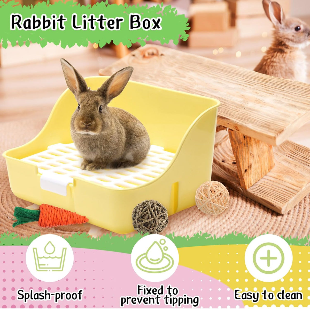 15 Pcs Rabbit Starter Kit Small Rabbit Litter Box Animal Grooming Kit Bunny Toys Bowl Blankets with