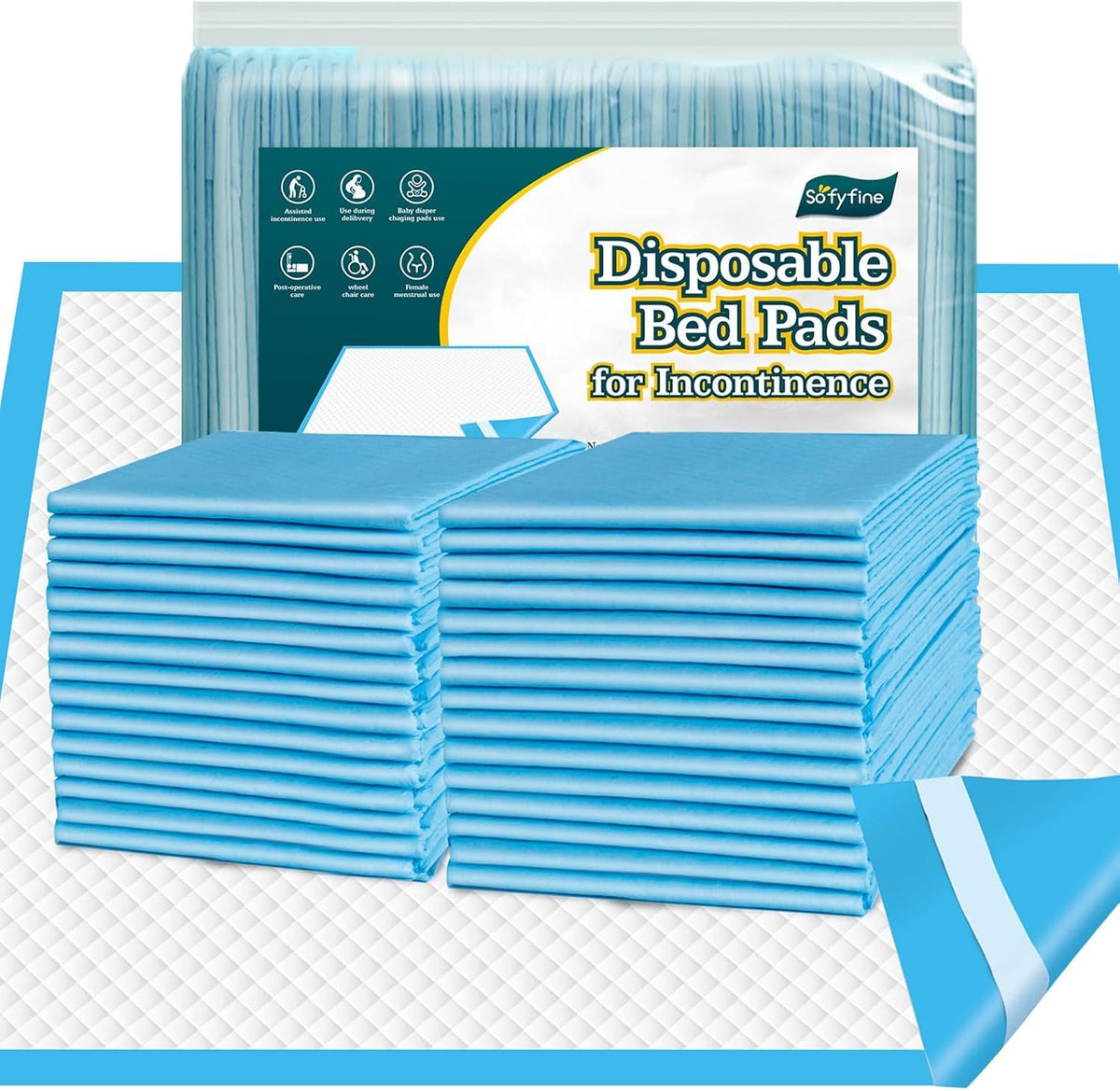 50 Count Bed Pads with Adhesive Strip 30"x36" Thicken Elderly Adults Incontinence Underpads