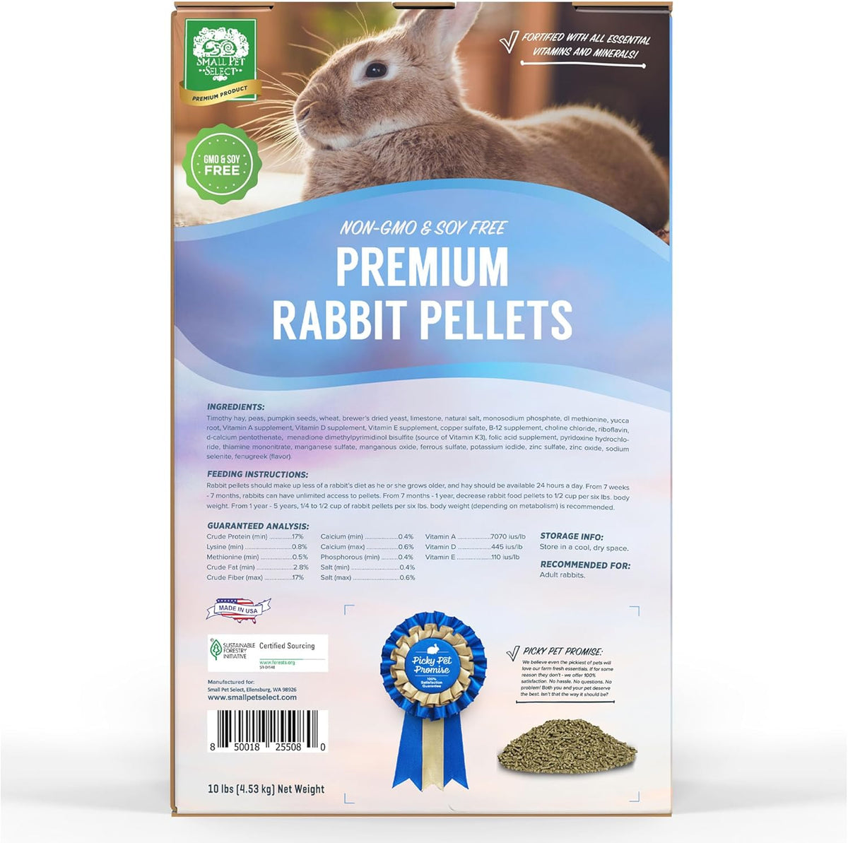Small Pet Select-Premium Rabbit Pellet Food, Non-GMO, Soy Free. Local Ingredients in Pacific