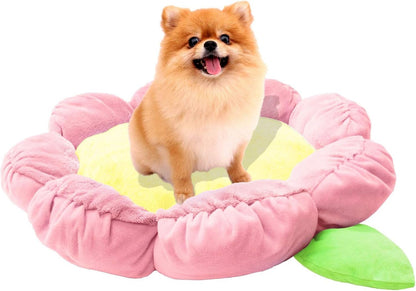 TONBO Soft Plush Small Cute and Cozy Pastel Pink Flower Dog Cat Bed, Washer and Dryer Friendly