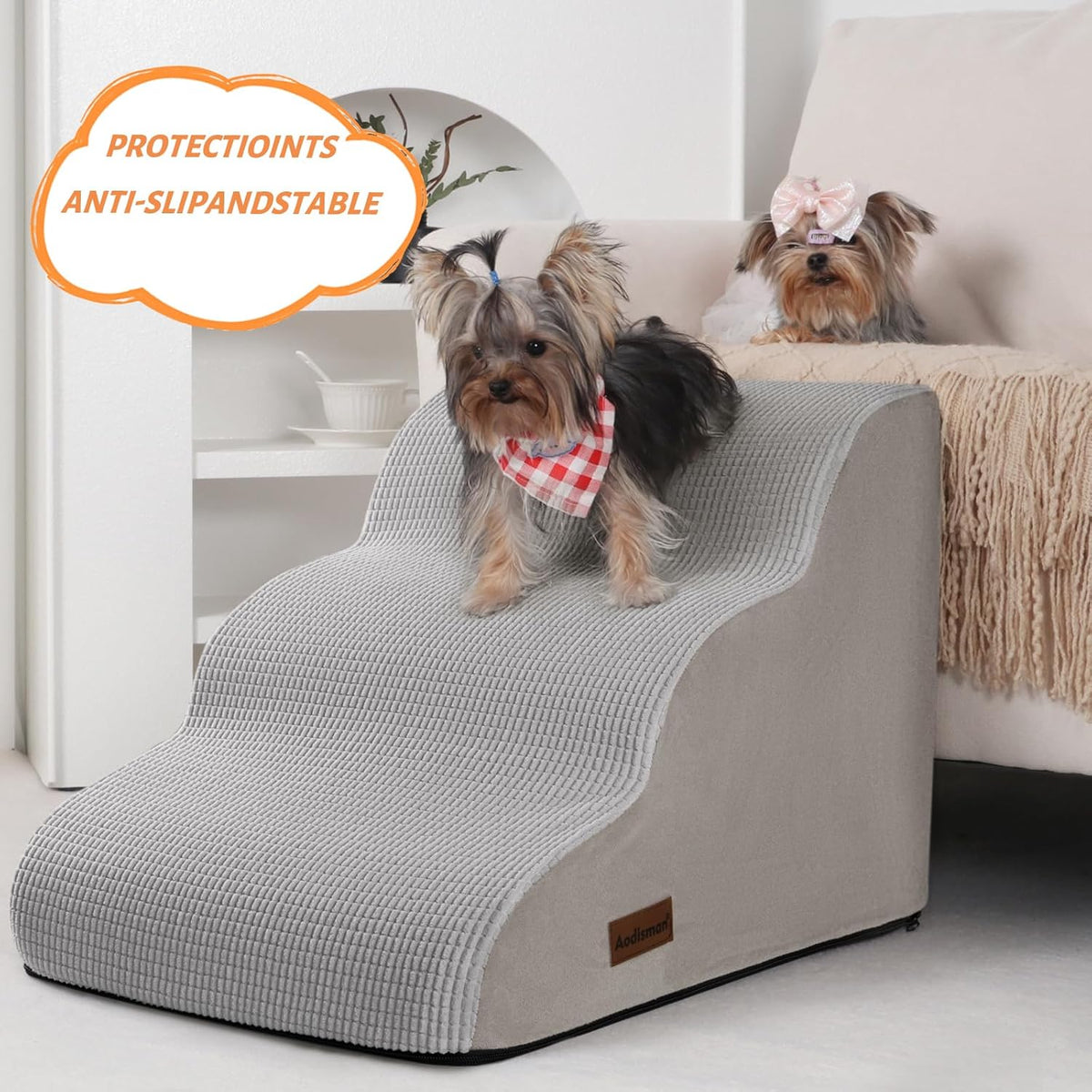 3-Step Dog Ramp and Stairs for Sofa and Chair - Non-Slip Sturdy Pet Steps for Small Dogs and