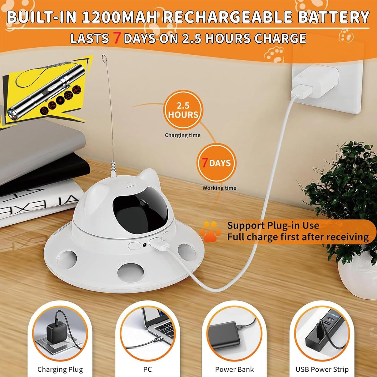 3-in-1 Cat Laser Toy & Interactive Automatic Motion-Activated Kitten Toy – 6 Holes Whack-A-Mole
