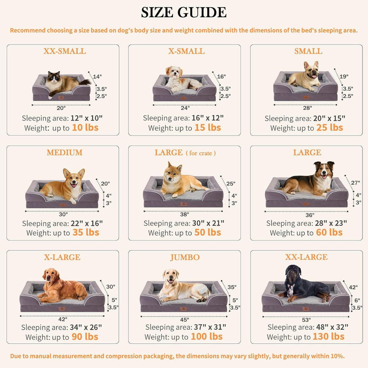 Comfort Expression Waterproof XL Dog Bed Orthopedic Foam Dogs Beds, Extra Large Dogs Bed with