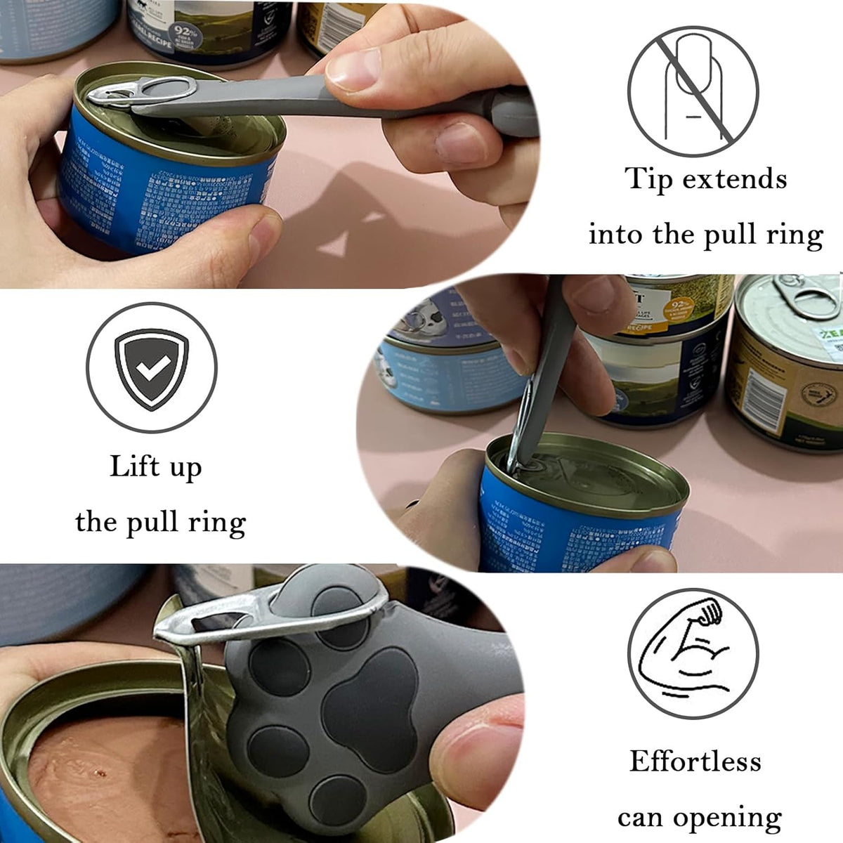 3 Pcs Cat Food Can Covers & One Can Opener | Cute Paw Shape Can Covers and Opener Spatula Cat Wet