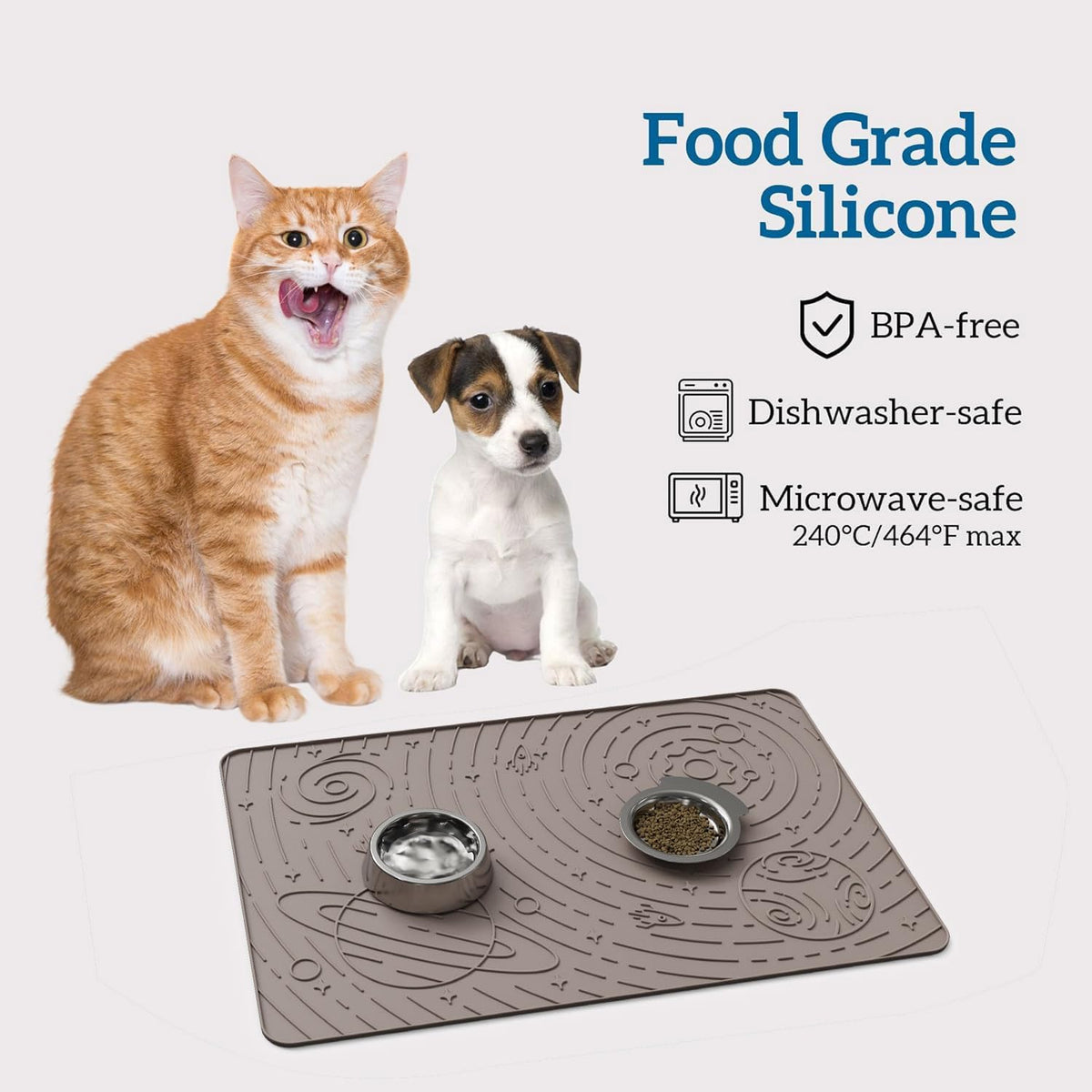 OHMO Dog Food Mat, Silicone Waterproof Cat Food Mat, Non-Skid Spill Proof Pet Feeding Mat for Food