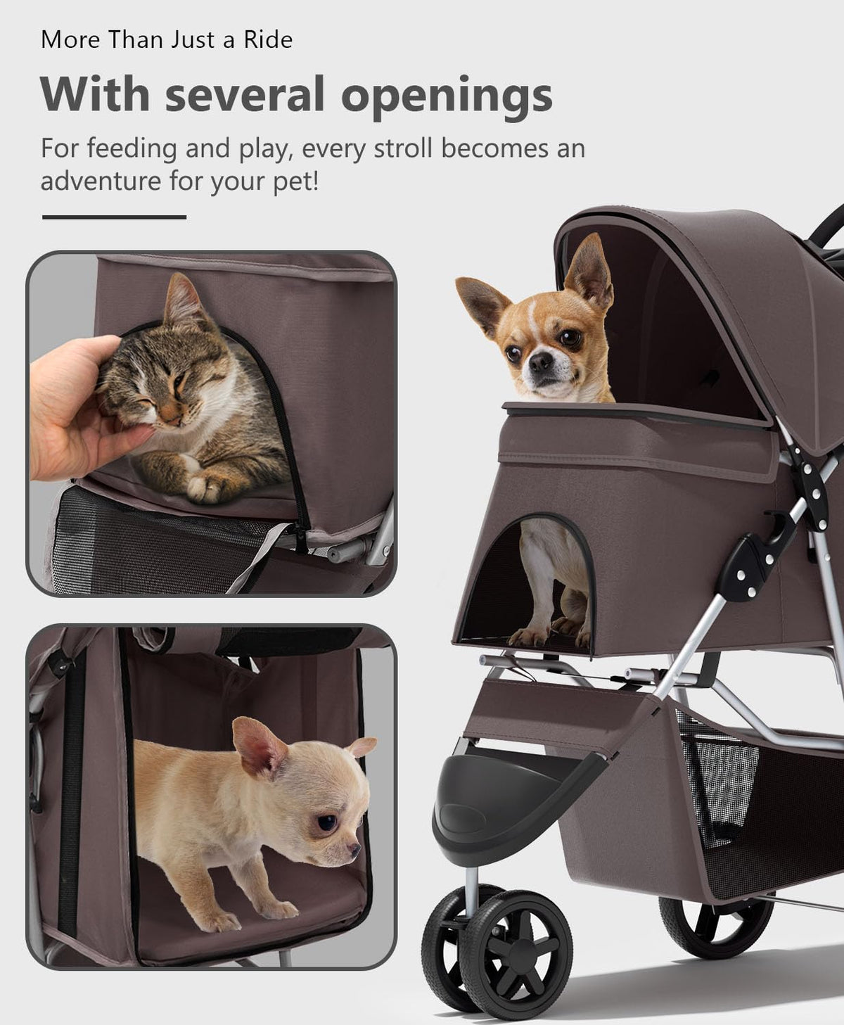 Pet Stroller with 3 Wheels for Small/Medium Pets, Portable Travel Foldable Carrier Jogger for Dog