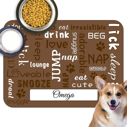 Personalized Dog Cat Feeding Mat Custom Pet Food Mat Waterproof Non-Slip Customized Puppy Name