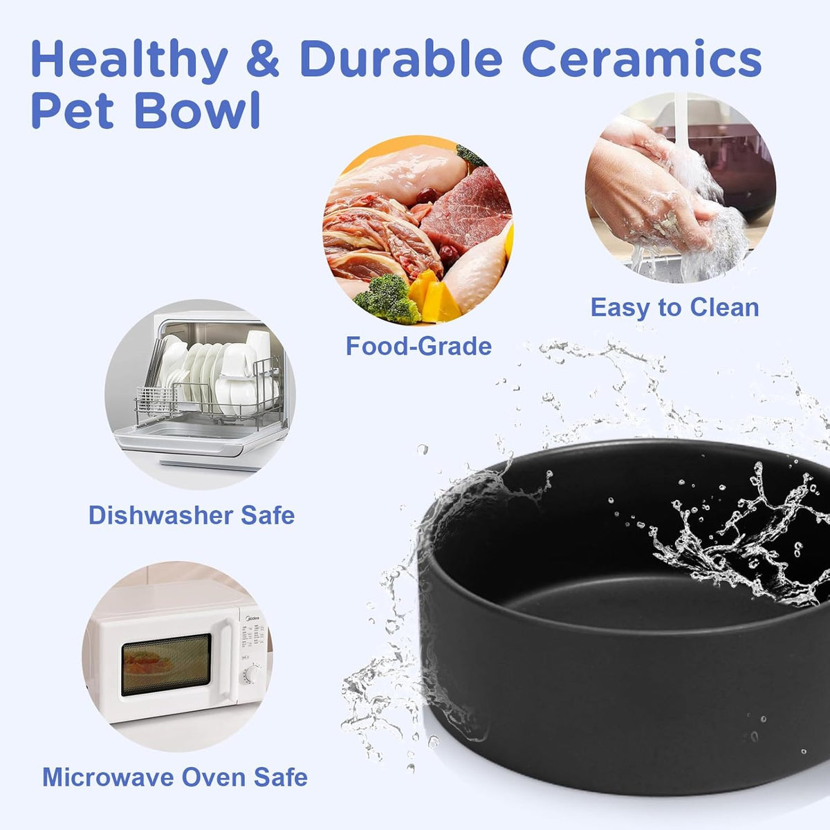SPUNKYJUNKY Elevated Dog Bowls Ceramic, 5.1'' Dogs and Cat Food Water Bowls Raised with Non-Slip