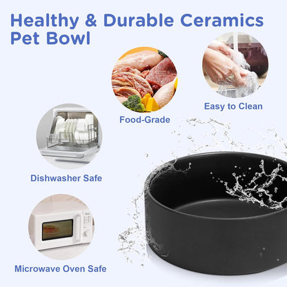 SPUNKYJUNKY Elevated Dog Bowls Ceramic, 5.1'' Dogs and Cat Food Water Bowls Raised with Non-Slip