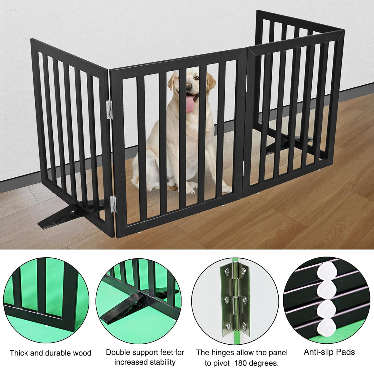 ZJSF Freestanding Indoor Dog Gate for House Foldable Wood Puppy Gate for Doorways Pet Gate for