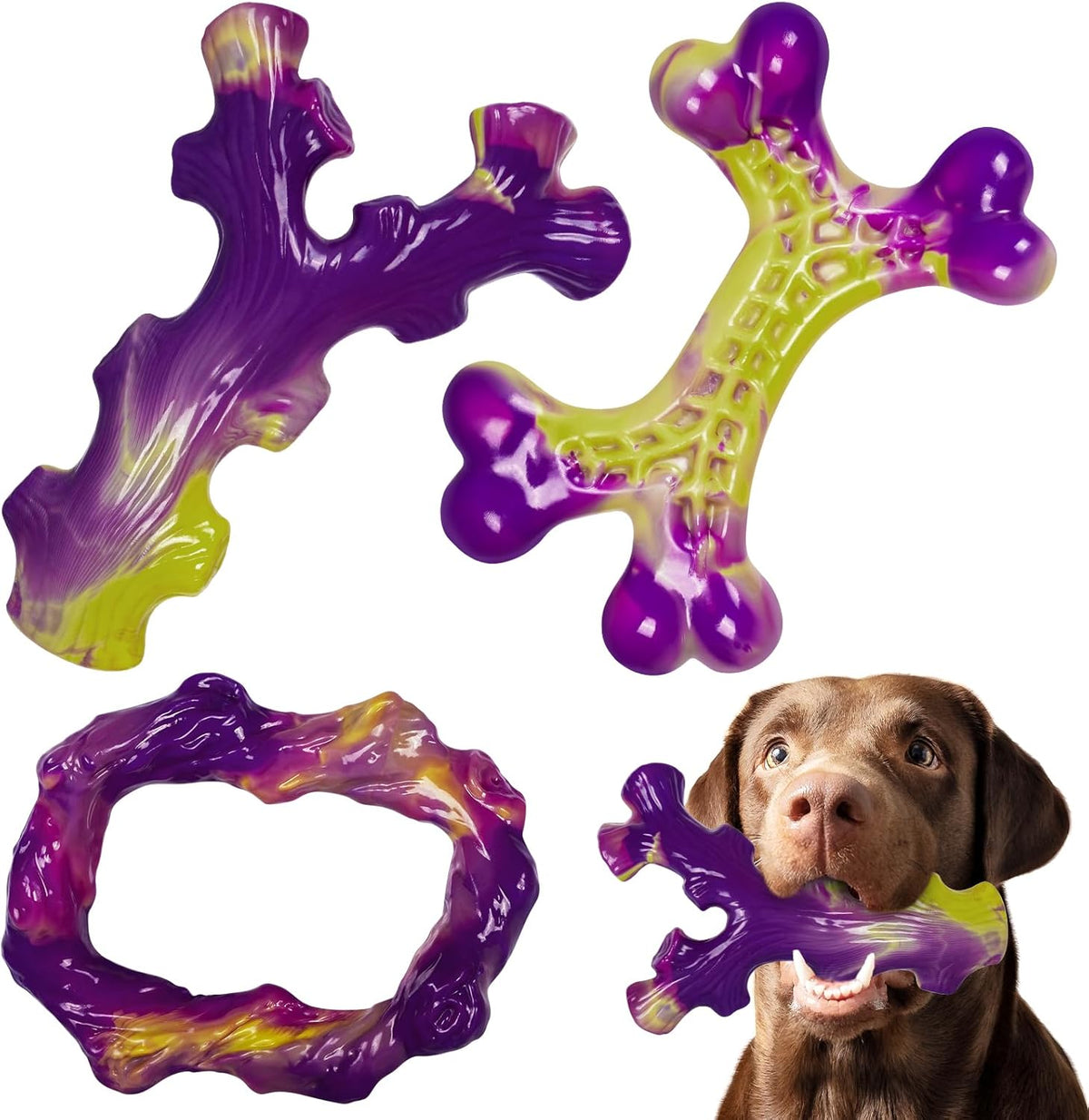Tough Dog Toys for Aggressive Chewers 3 Pack, Indestructible Dog Toy for Large Dogs, Bacon