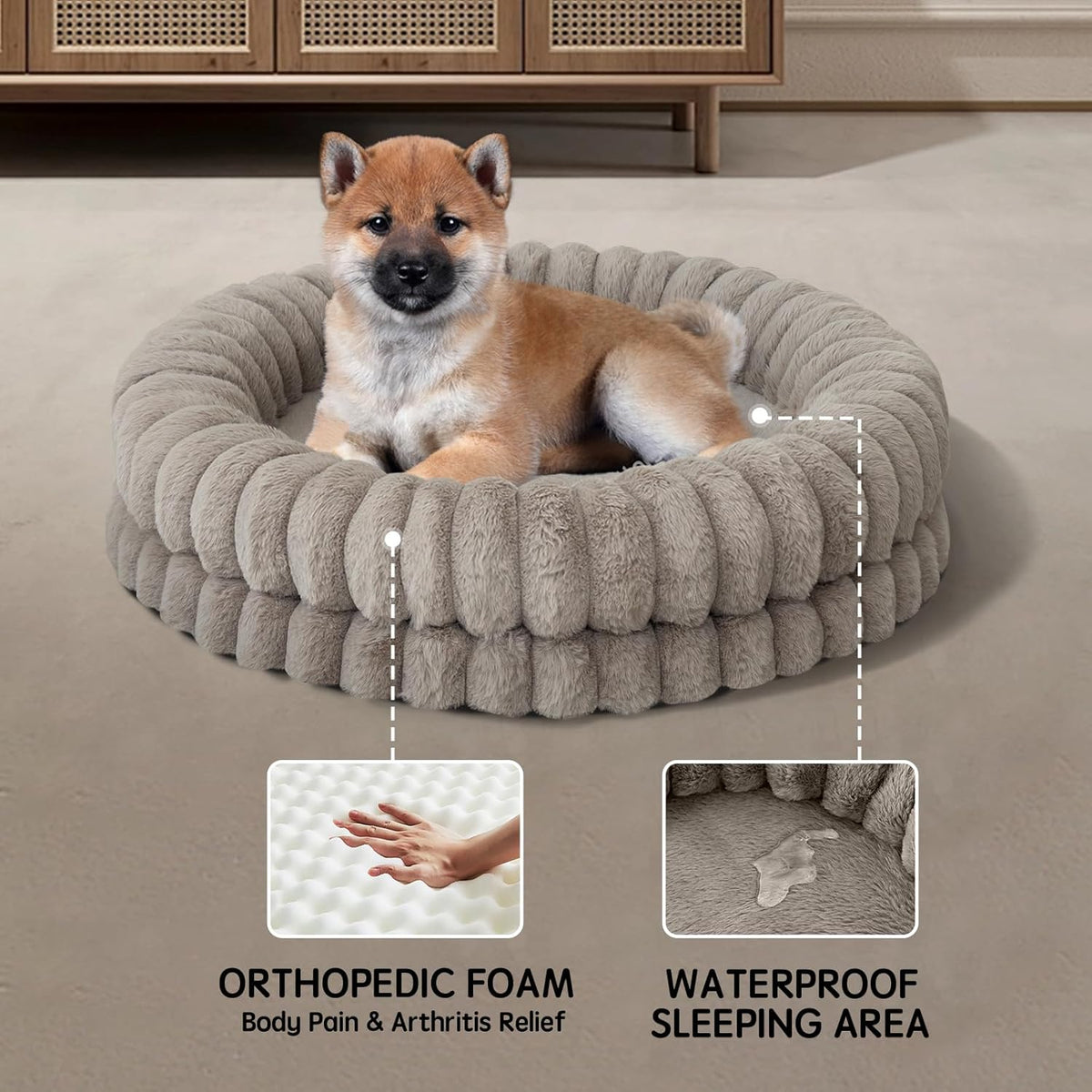 BALANCE Luxury Donut Dog Bed, 30 Inches Round Dog Bed Medium Size Dogs Washable, Orthopedic Calming