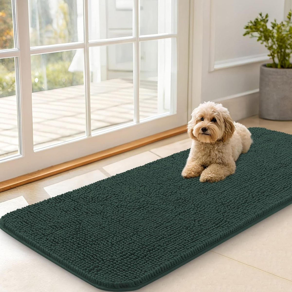 OLANLY Dog Door Mat for Muddy Paws 47x20, Absorbs Moisture and Dirt, Absorbent Non-Slip Washable