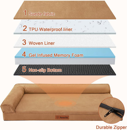 Upgraded Large Dog Bed, 3" Memory Foam with Waterproof Liner, Chew Resistant Microsuede Cover
