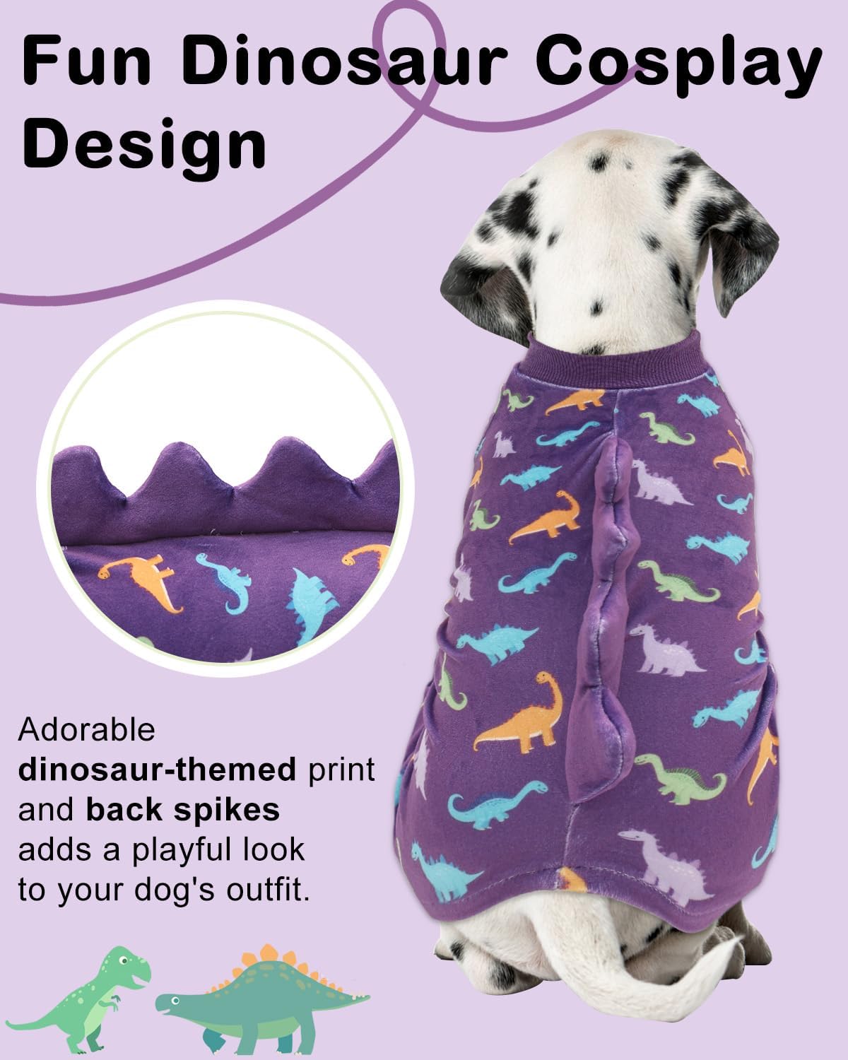 CuteBone Dinosaur Costume Dog Pajamas, Stretchy Spandex Crystal Velvet Sleepwear Coat for Small