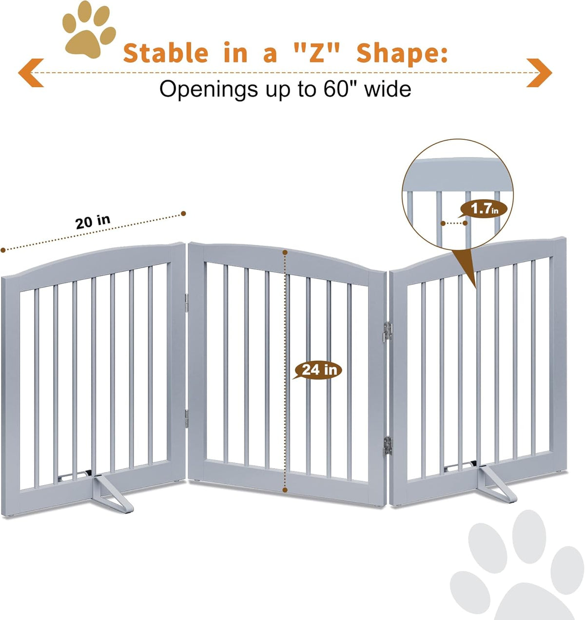 Freestanding Pet Gate for Dogs, Foldable Wooden Dog Gate for House, Indoor Dog Gate for Doorways