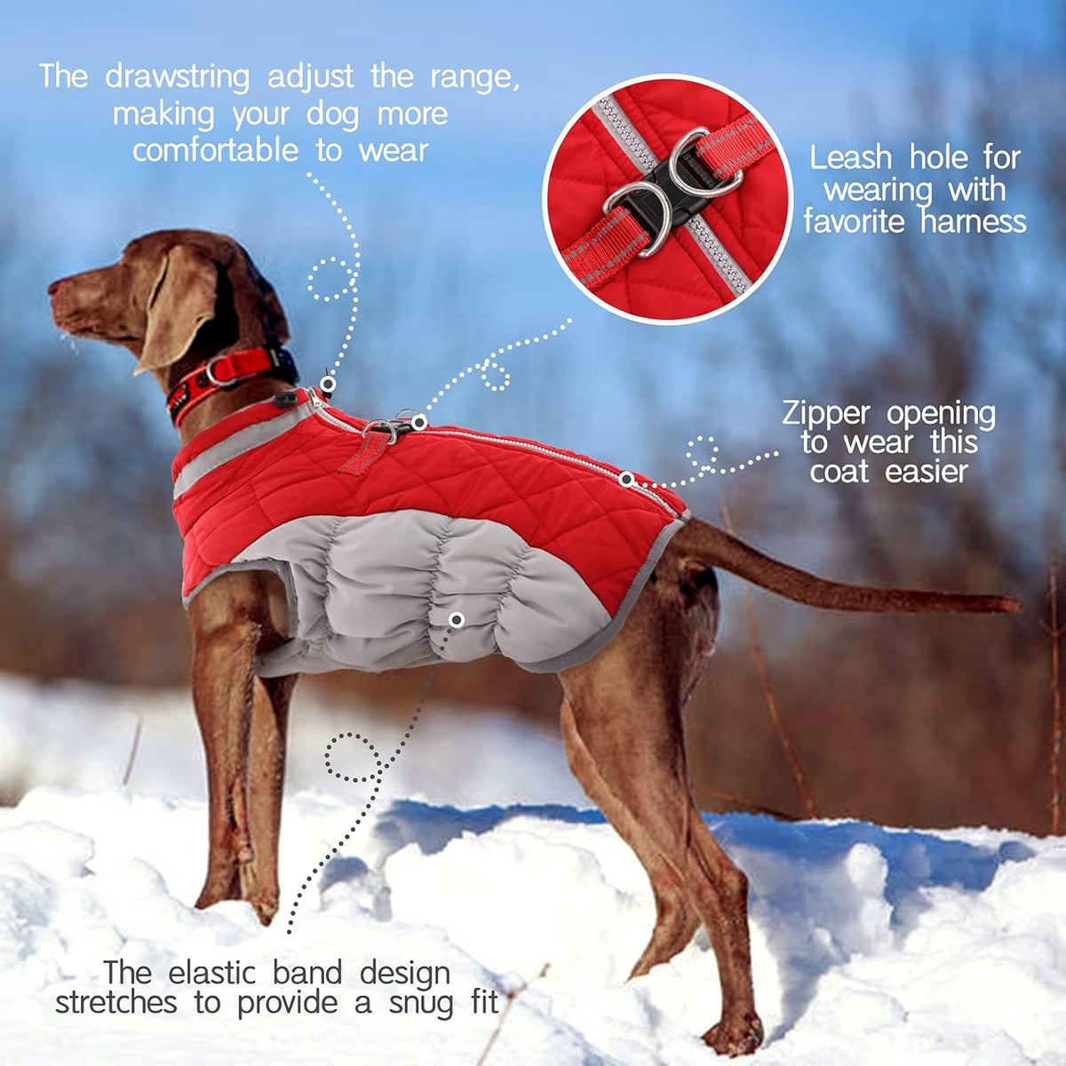 FUAMEY Dog Coat for Large Dogs,Waterproof Dog Winter Jacket with Harness Built in Puppy Cold