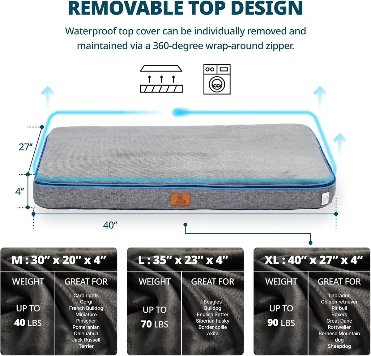 Memory Foam XL Dog Bed - 4” Thick Orthopedic Beds for Extra Large Dogs - Waterproof Dog Bed with