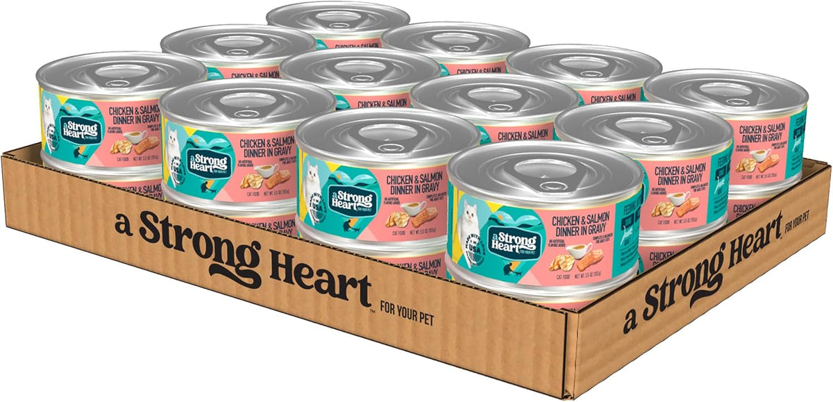 A Strong Heart Canned Wet Cat Food, Chicken & Salmon Dinner in Gravy - 5.5 oz Cans (Pack of 24)