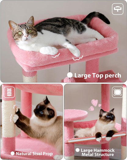 Cat Tree for Large Cats with Metal Plush Big Hammock, 56.3" Cat Tower for Indoor Cats with 2 Door