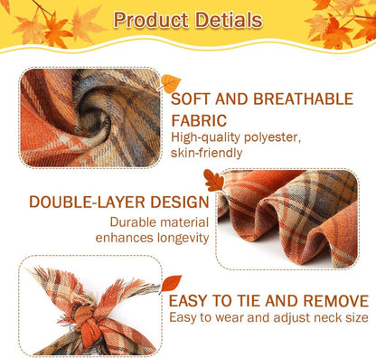 Vivifying Halloween Dog Bandana, 2 Pack Classic Plaid Fall Dog Scarf with Tassels Edges, Funny Pet