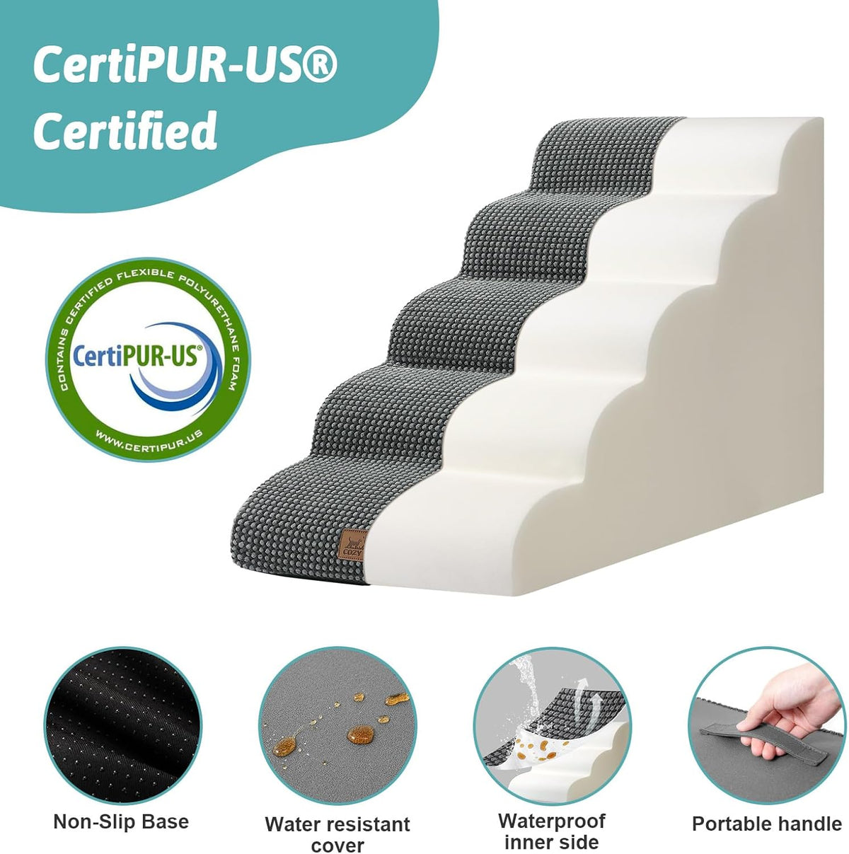 Dog Stairs for High Bed 22.6" H, Small Dog Step for Puppy, Older or Cat, Curved Ramp for Car