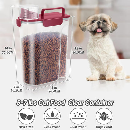 5-7Lbs Dog Cat Food Storage Container with Upgraded Large Nozzle BPA-free, 4 Snap Seals Plastic Pet