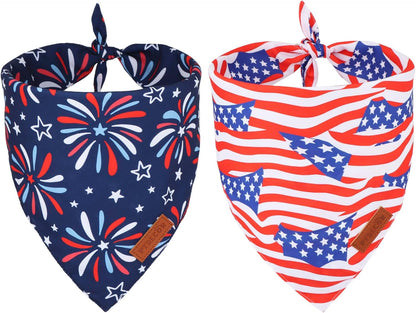 PTDECOR American Flag Dog Bandana 4th of July Dog Scarf Reversible Red Blue Patriotic Bandanas for