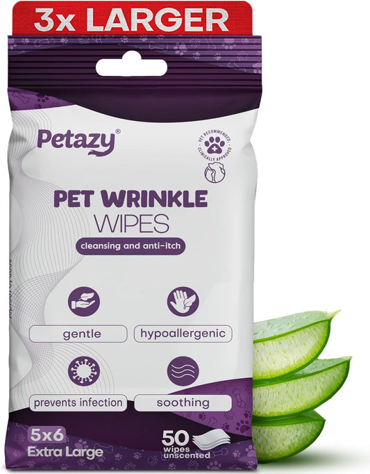 Wrinkle Wipes for Dogs | 3X Larger Dog Face Wipes for French Bulldog and Pug - Cleanse Skin Folds