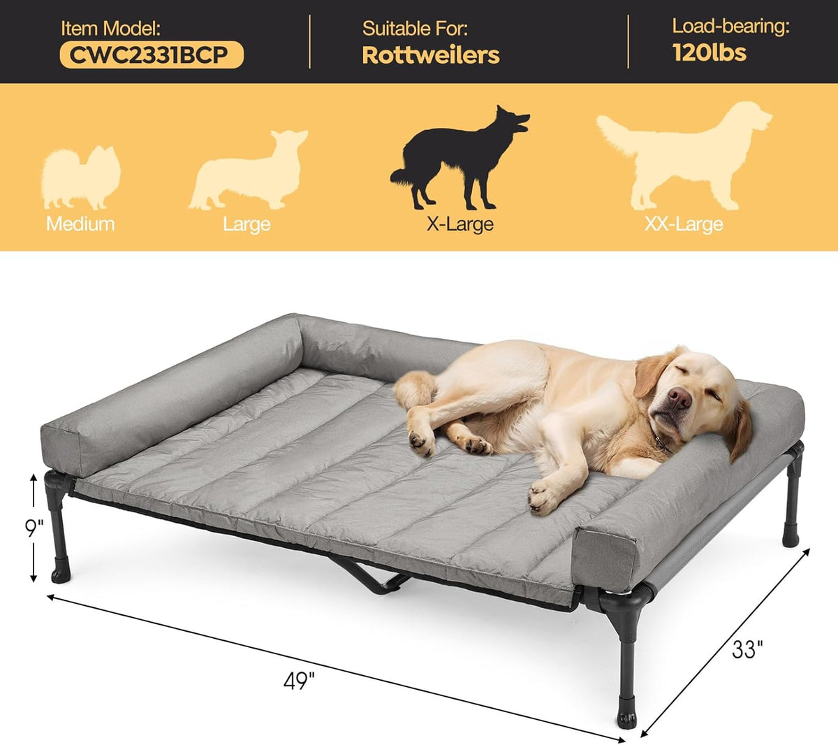 Veehoo Cooling Elevated Dog Bed Add Removable Waterproof Bolster Cushion Mat, Raised Pet Cot with