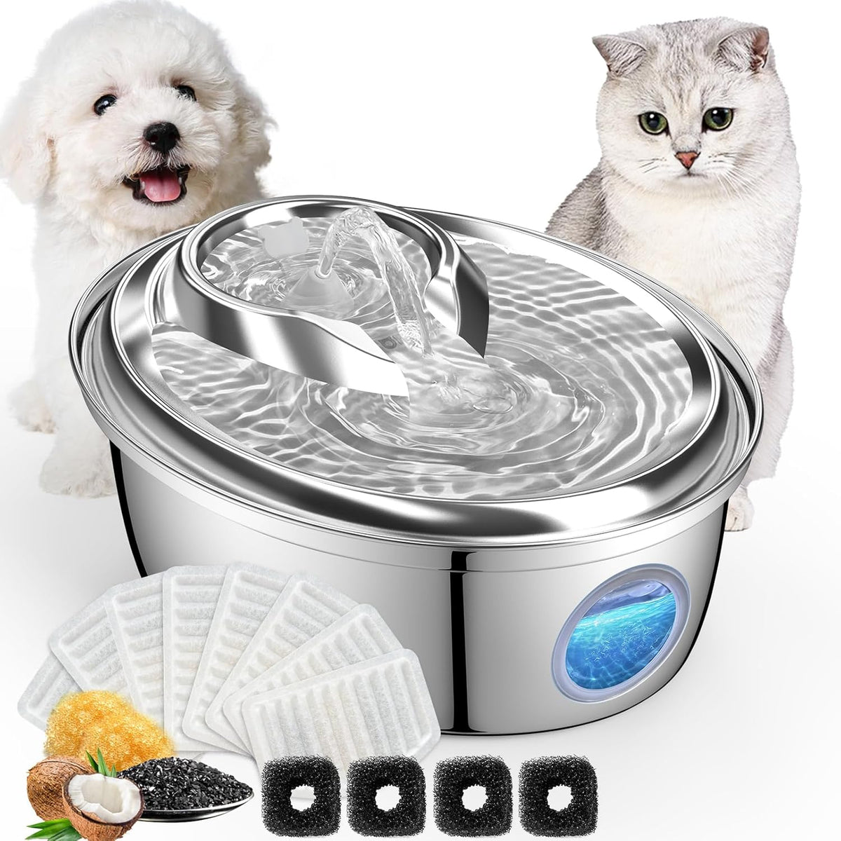 ORSDA Stainless Steel Cat Water Fountain, 100oz/3L Automatic Pet Drinking Fountain, Dog Water