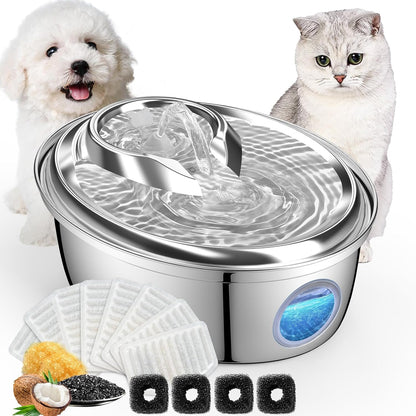 ORSDA Stainless Steel Cat Water Fountain, 100oz/3L Automatic Pet Drinking Fountain, Dog Water