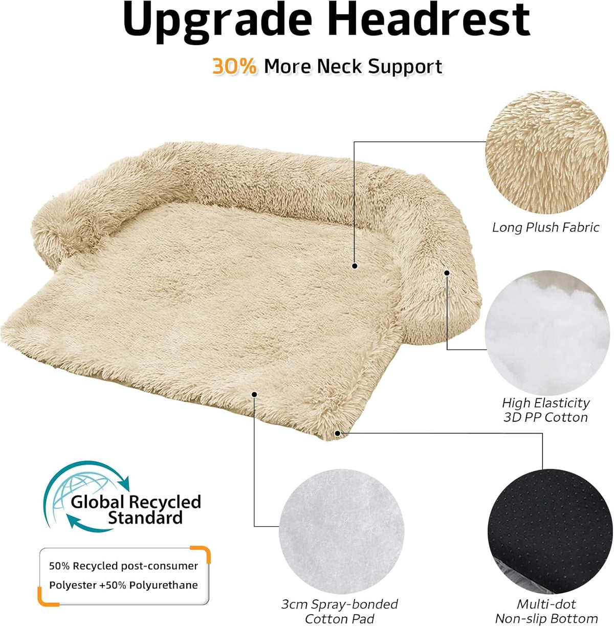 Calming Dog Bed Fluffy Plush Dog Mat for Furniture Protector with Removable Washable Cover for