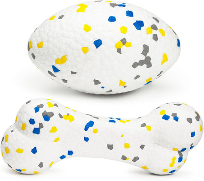 2Pcs Bone Dog Balls+Rugby Dog Toys for Aggressive Chewers, Indestructible Tennis Balls for Dogs