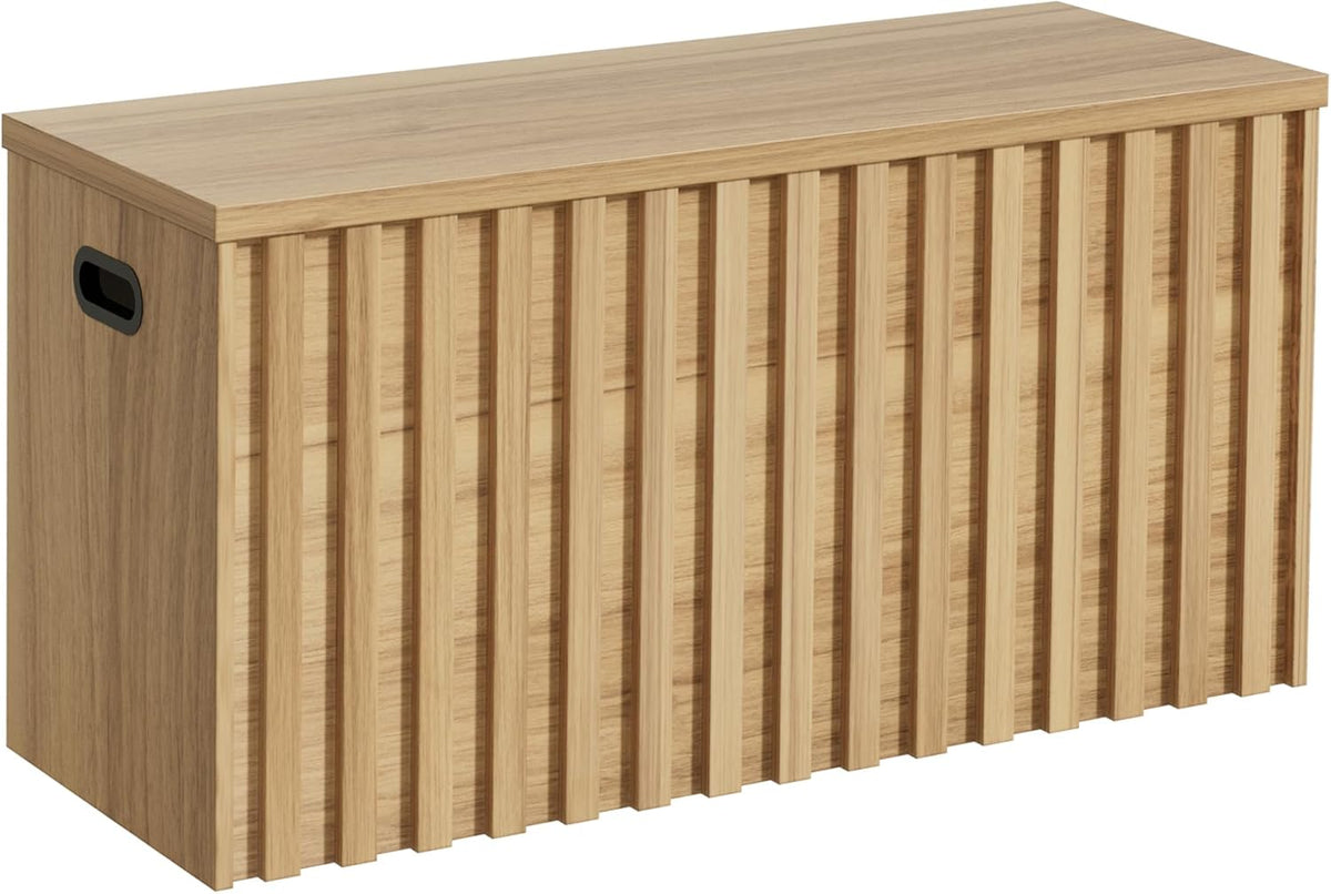 UEV Storage Bench,39.4" Wood Box, Storage Trunk with 2 Safety Hinges, Ottoman Storage Chest, Fluted