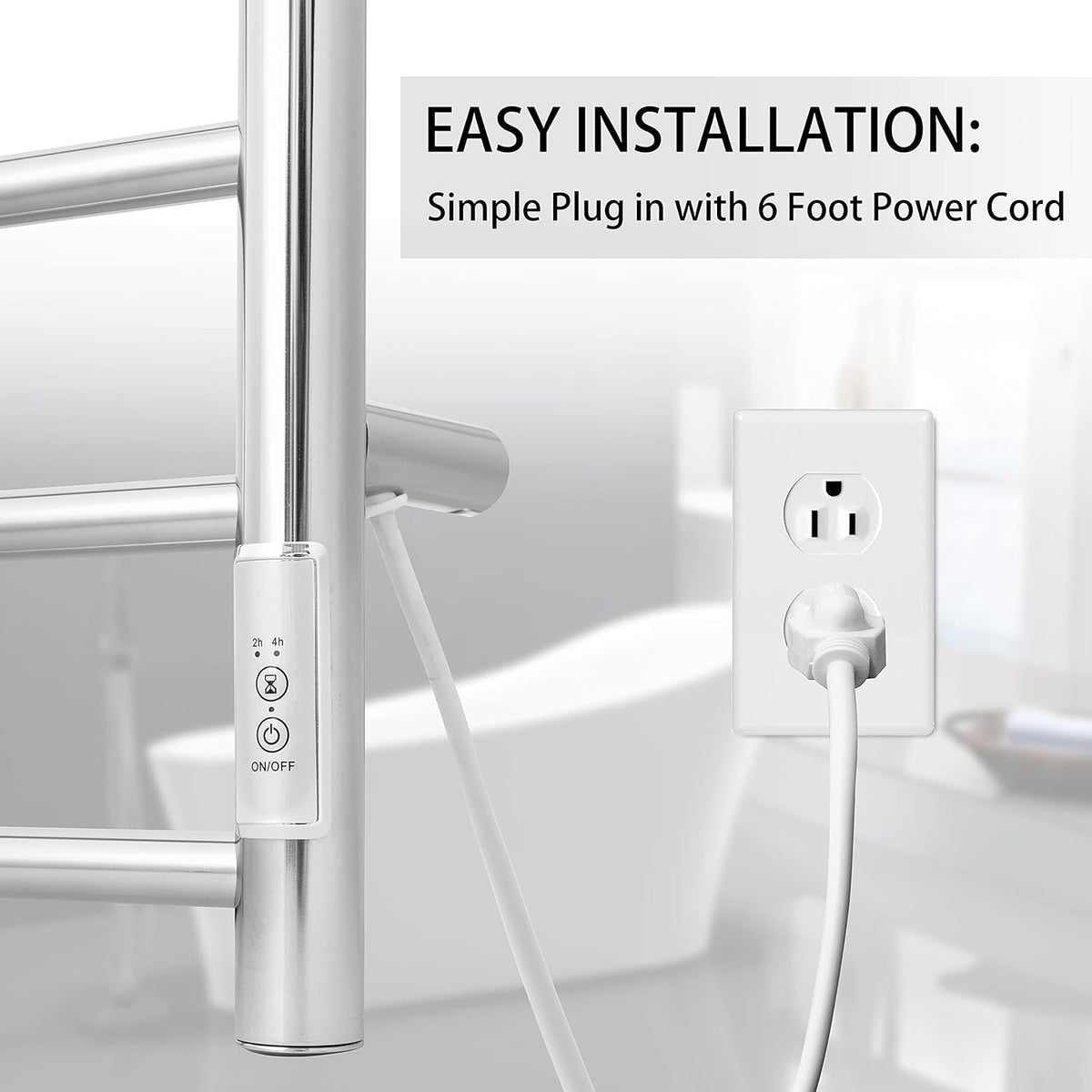 KEG Towel Warmer Wall Mounted with Built-in Timer 4 Bars Electric Stainless Steel Heated Towel