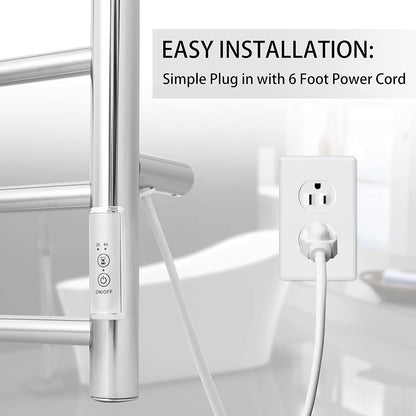 KEG Towel Warmer Wall Mounted with Built-in Timer 4 Bars Electric Stainless Steel Heated Towel
