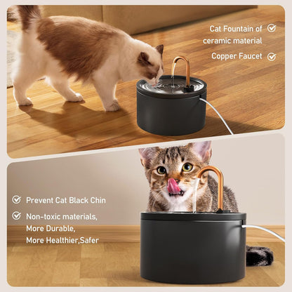 DOOOB Ceramic Cat Water Fountain, 2.1L/71oz Ceramic Cat Fountain, Automatic Ceramic Water Fountain