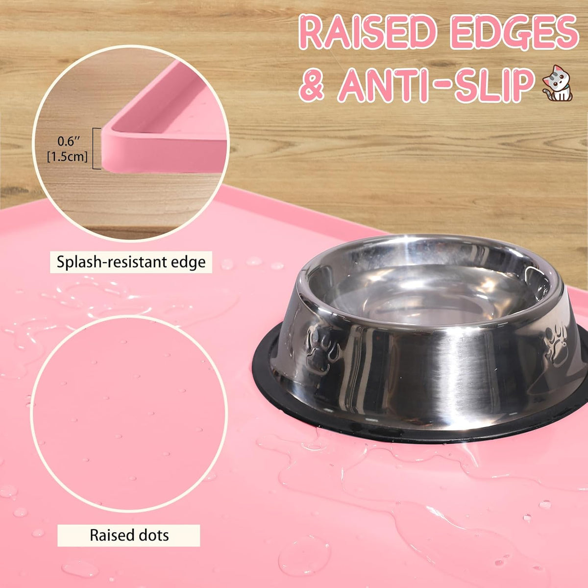 MateeyLife Silicone Cat & Dog Food Mat for Floors Waterproof, Anti-Slip Dog Bowl Mats for Food and