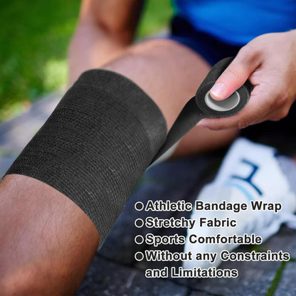 24 Pack Self Adhesive Bandage Wrap, 4” x 5 Yards Cohesive Medical Tape Elastic Grip Tape Black