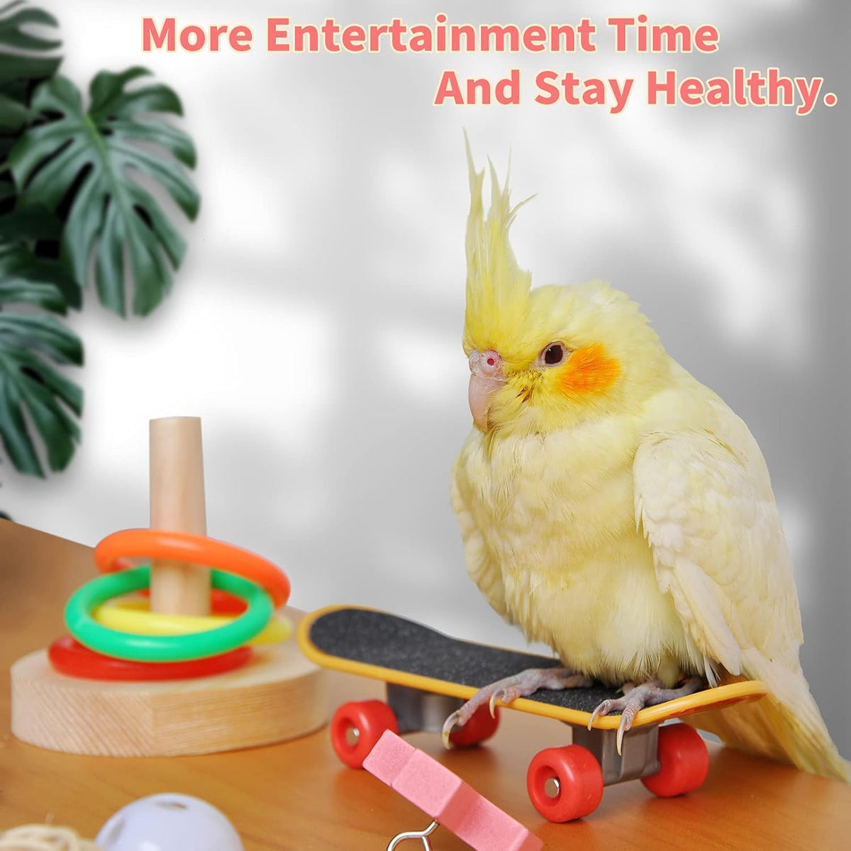 Bird Toys For Parakeets,5pcs Parrot Toys Set （Include Bird Basketball Toy、Bird Skateboard、Bird
