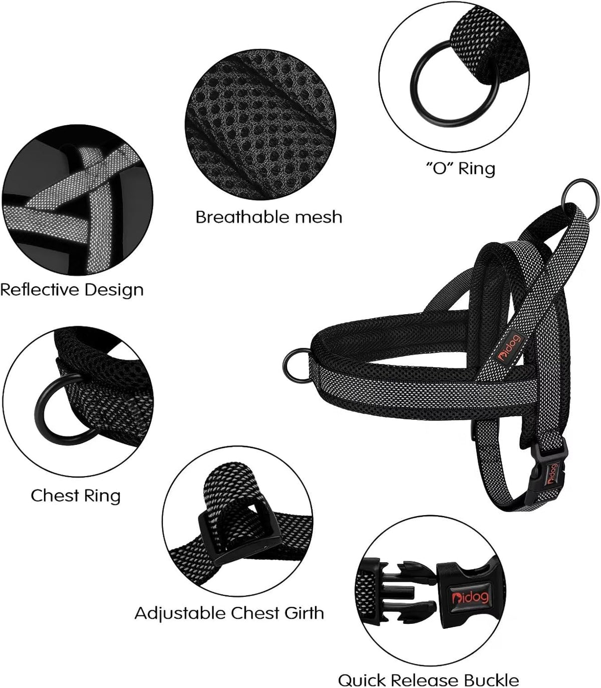 Didog No Pull Dog Harness with Breathable Mesh Padded, Full Reflective & Quick Fit Adjustable Vest