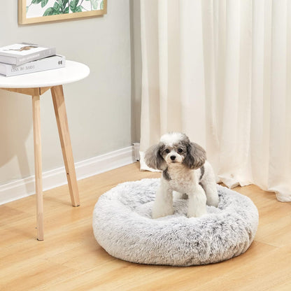 Bedfolks Calming Donut Dog Bed, 23 Inches Round Fluffy Dog Beds for Small Dogs, Machine Washable
