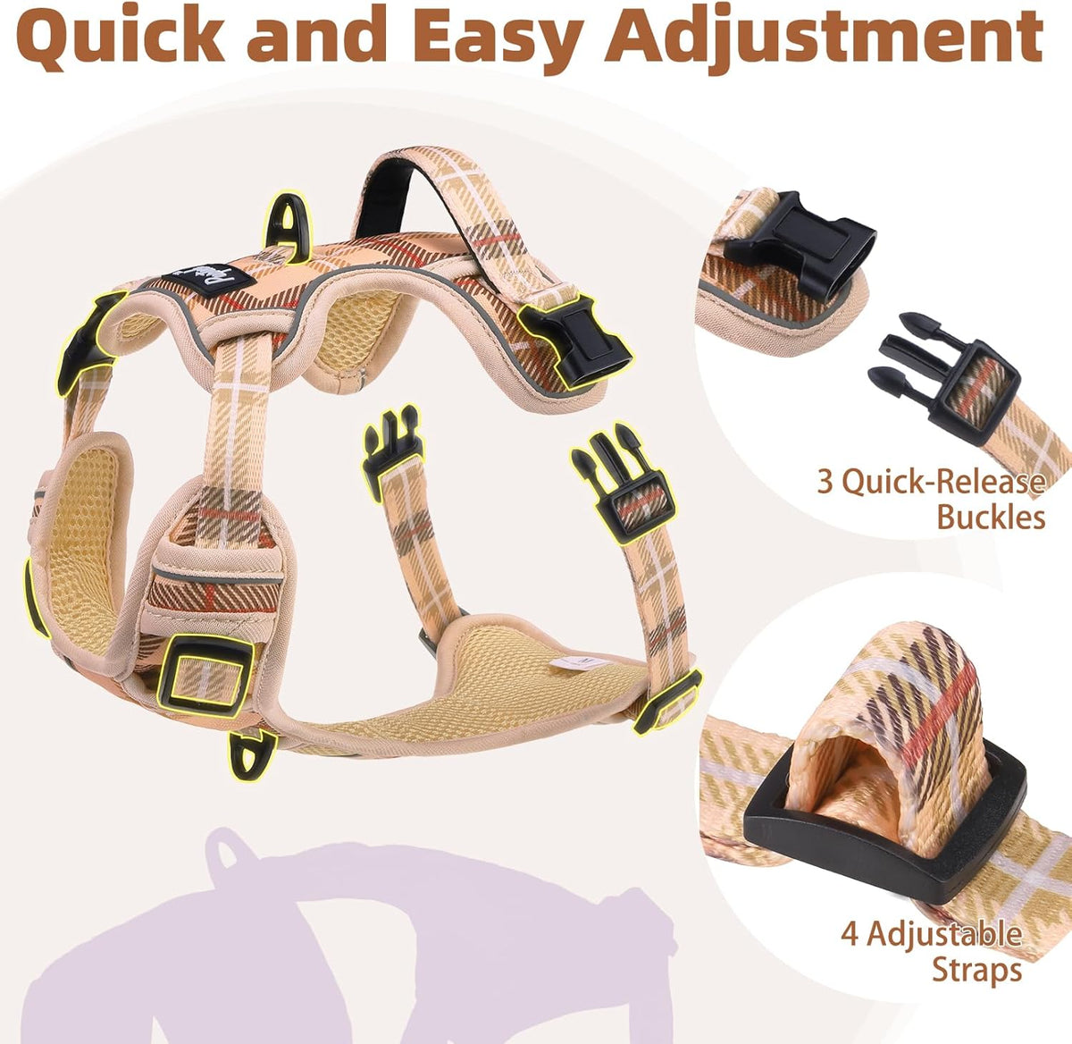 PUPTECK No Pull Dog Harness Medium Sized, Adjustable Reflective Dog Harness with Handle Easy